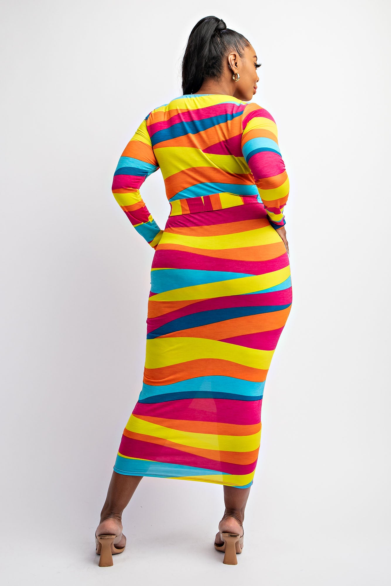 Favored Abstract Knit Midi Bodycon Dress